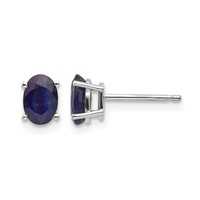 14K White Gold 6x 4 Oval September Sapphire Post Earrings view 1