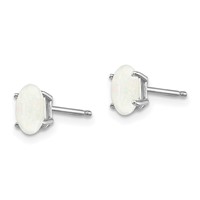 14K White Gold 6x 4 Oval October Opal Post Earrings view 2