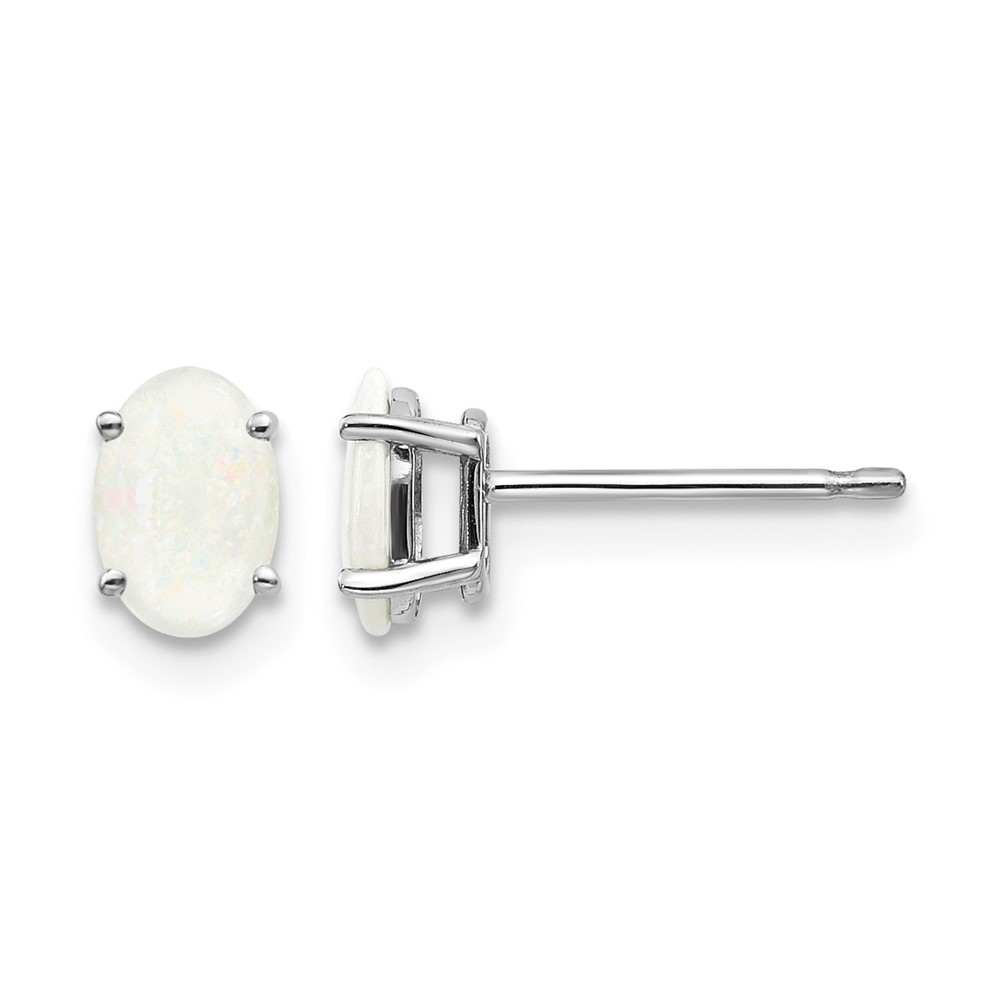 14K White Gold 6x 4 Oval October Opal Post Earrings
