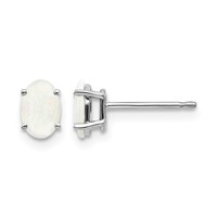 14K White Gold 6x 4 Oval October Opal Post Earrings view 1