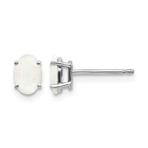 14K White Gold 6x 4 Oval October Opal Post Earrings