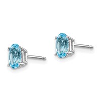 14K White Gold 6x 4 Oval December Blue Topaz Post Earrings view 2