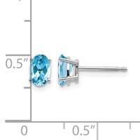 14K White Gold 6x 4 Oval December Blue Topaz Post Earrings view 4