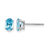 14K White Gold 6x 4 Oval December Blue Topaz Post Earrings view 1
