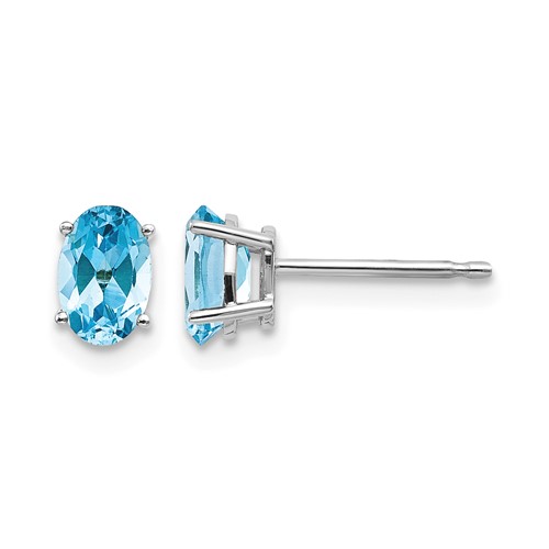 14K White Gold 6x 4 Oval December Blue Topaz Post Earrings