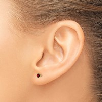 14K 3mm Yellow Gold Round January Garnet Post Earrings view 3