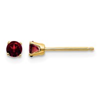 14K 3mm Yellow Gold Round January Garnet Post Earrings view 1