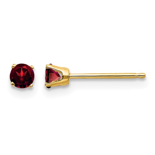 14K 3mm Yellow Gold Round January Garnet Post Earrings