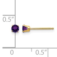 14K 3mm Yellow Gold Round February Amethyst Post Earrings view 4