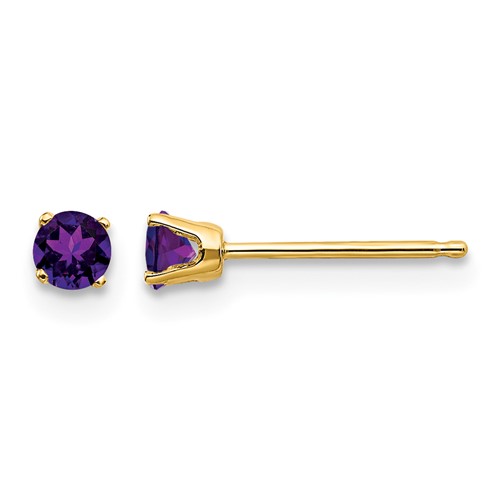 14K 3mm Yellow Gold Round February Amethyst Post Earrings