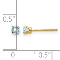 14K 3mm Yellow Gold Round March Aquamarine Post Earrings view 4