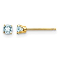 14K 3mm Yellow Gold Round March Aquamarine Post Earrings view 1