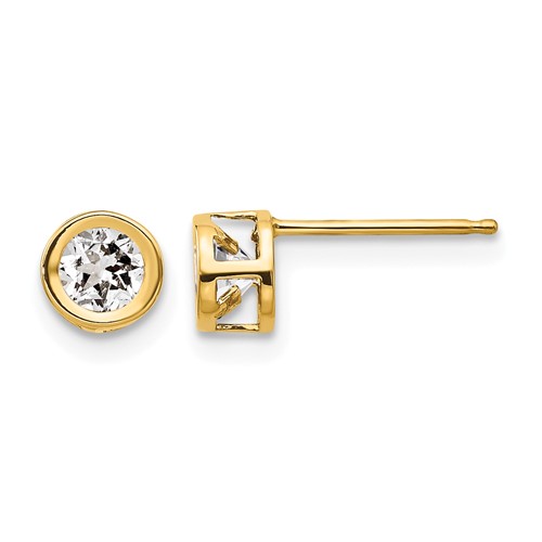14K 4mm Yellow Gold Round Bezel April White Topaz Post Earrings