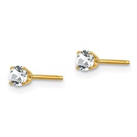 14K 3mm Round April White Topaz Post Earrings view 2