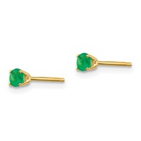 14K 3mm Yellow Gold Round May Emerald Post Earrings view 2