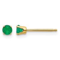 14K 3mm Yellow Gold Round May Emerald Post Earrings view 1
