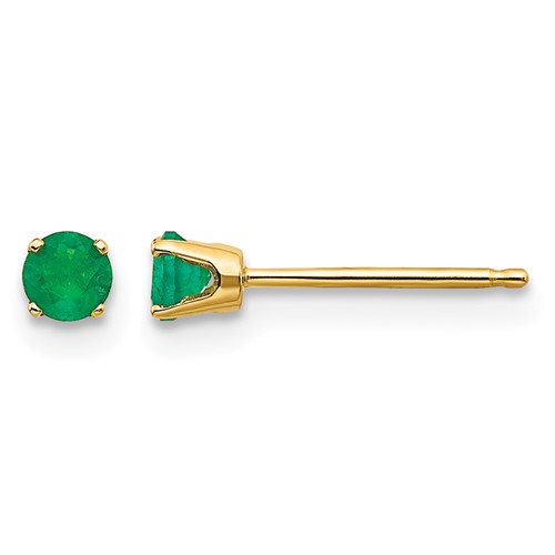 14K 3mm Yellow Gold Round May Emerald Post Earrings