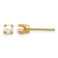 14K 3mm Yellow Gold Round June Freshwater Cultured Pearl Post Earrings view 1