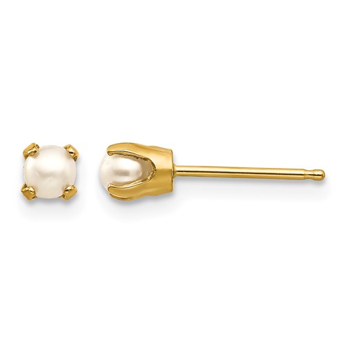 14K 3mm Yellow Gold Round June Freshwater Cultured Pearl Post Earrings