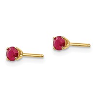 14K 3mm Round July Ruby Post Earrings view 2