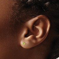14K 3mm Yellow Gold Round August Peridot Post Earrings view 3