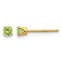 14K 3mm Yellow Gold Round August Peridot Post Earrings view 1