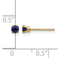 14K 3mm Yellow Gold Round September Sapphire Post Earrings view 4