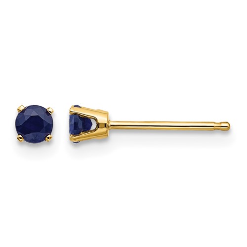 14K 3mm Yellow Gold Round September Sapphire Post Earrings