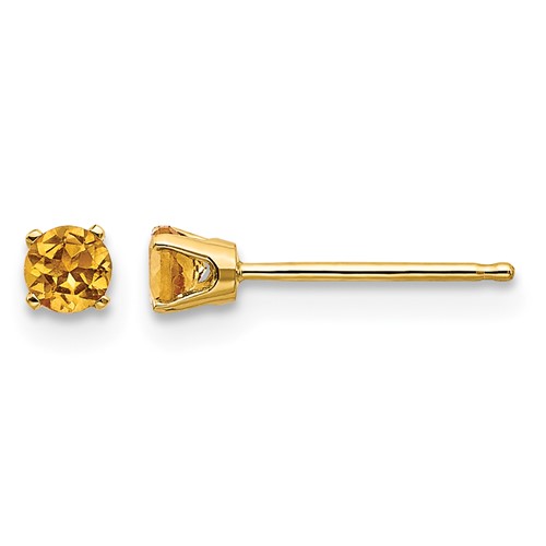 14K 3mm Yellow Gold Round November Citrine Post Earrings