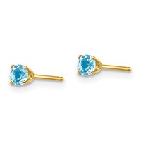 14K 3mm Round December Blue Topaz Post Earrings view 2