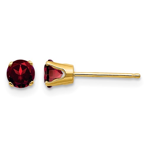 14K 4mm Yellow Gold Round January Garnet Post Earrings