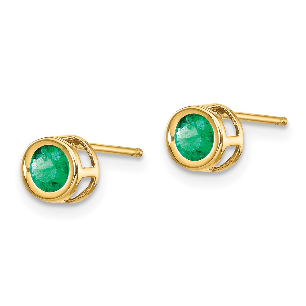 14k 4mm Bezel May/Emerald Post Earrings (XBE5)