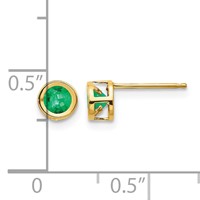 14K 4mm Yellow Gold Round Bezel May Emerald Post Earrings view 4