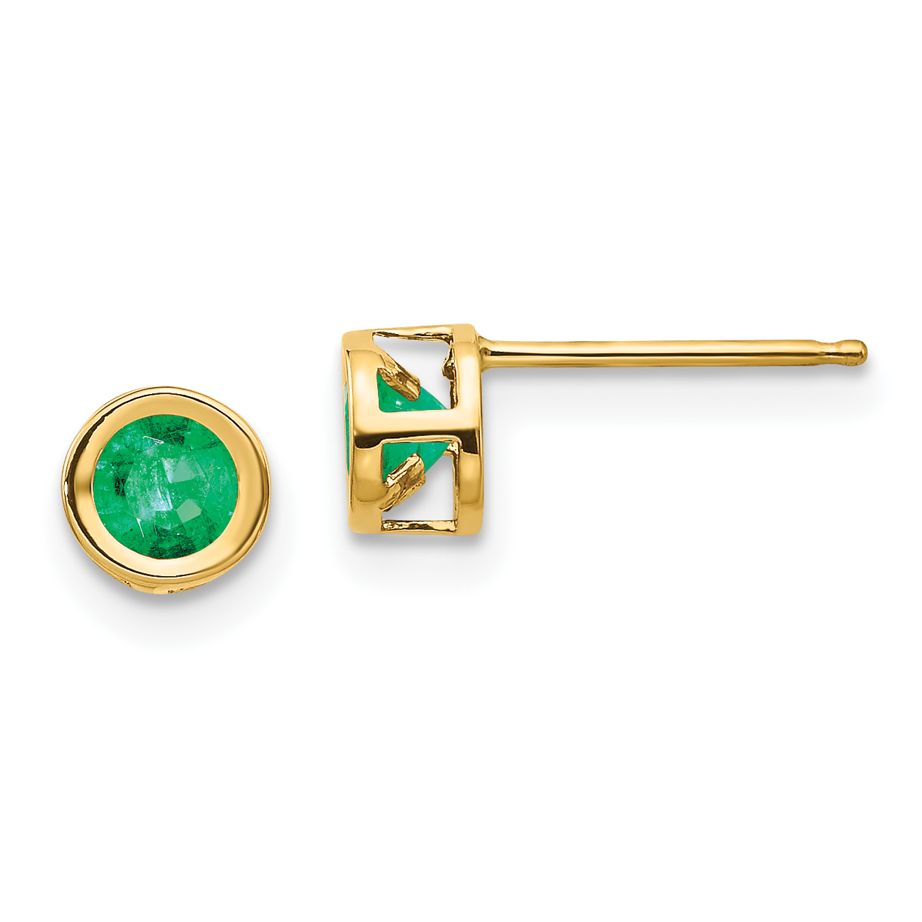 14k 4mm Bezel May/Emerald Post Earrings (XBE5)