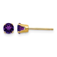14K 4mm Yellow Gold Round February Amethyst Post Earrings view 1