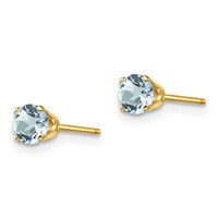 14K 4mm Yellow Gold Round March Aquamarine Post Earrings view 2
