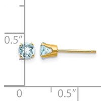 14K 4mm Yellow Gold Round March Aquamarine Post Earrings view 4