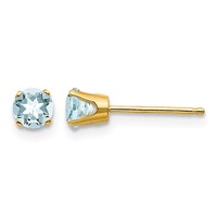 14K 4mm Yellow Gold Round March Aquamarine Post Earrings view 1