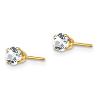 14K 4mm Yellow Gold Round April White Topaz Post Earrings view 2