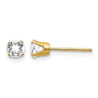 14K 4mm Yellow Gold Round April White Topaz Post Earrings view 1