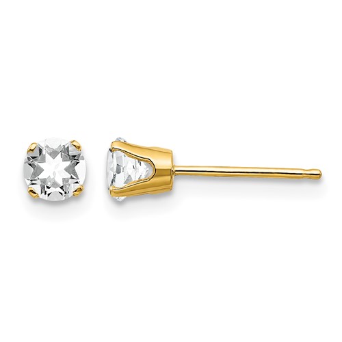 14K 4mm Yellow Gold Round April White Topaz Post Earrings