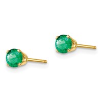14K 4mm Yellow Gold Round May Emerald Post Earrings view 2