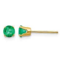 14K 4mm Yellow Gold Round May Emerald Post Earrings view 1