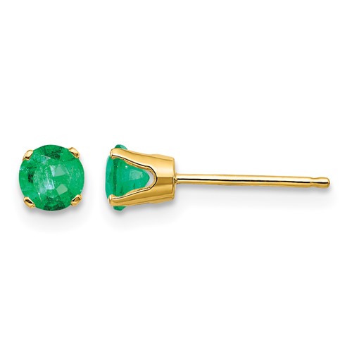 14K 4mm Yellow Gold Round May Emerald Post Earrings
