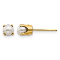 14K 4mm Yellow Gold Round June Freshwater Cultured Pearl Post Earrings view 1