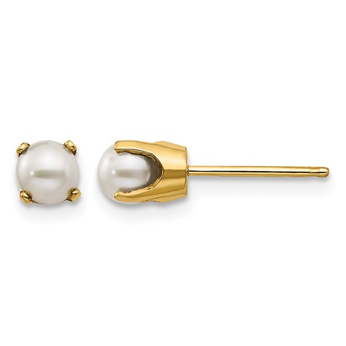 14K 4mm Yellow Gold Round June Freshwater Cultured Pearl Post Earrings