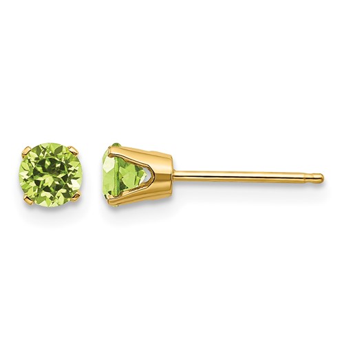 14K 4mm Yellow Gold Round August Peridot Post Earrings