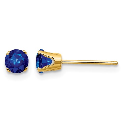 14K 4mm Yellow Gold Round September Sapphire Post Earrings