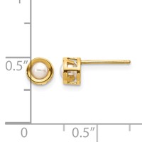 14K 4mm Yellow Gold Round Bezel June Freshwater Cultured Pearl Post Earrings view 4