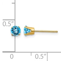 14K 4mm Yellow Gold Round December Blue Topaz Post Earrings view 4